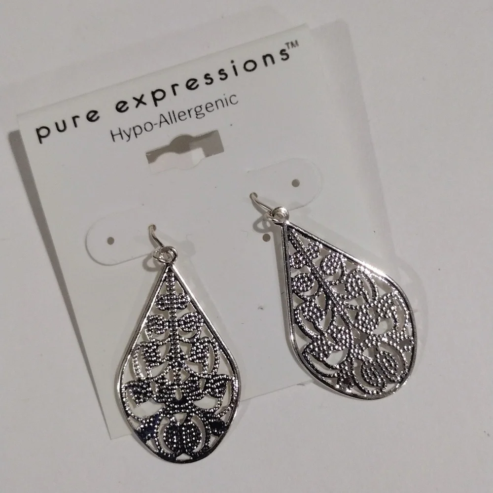 Expressions Filigree Design Silver tone Teardrop Earrings - Women's Jewelry